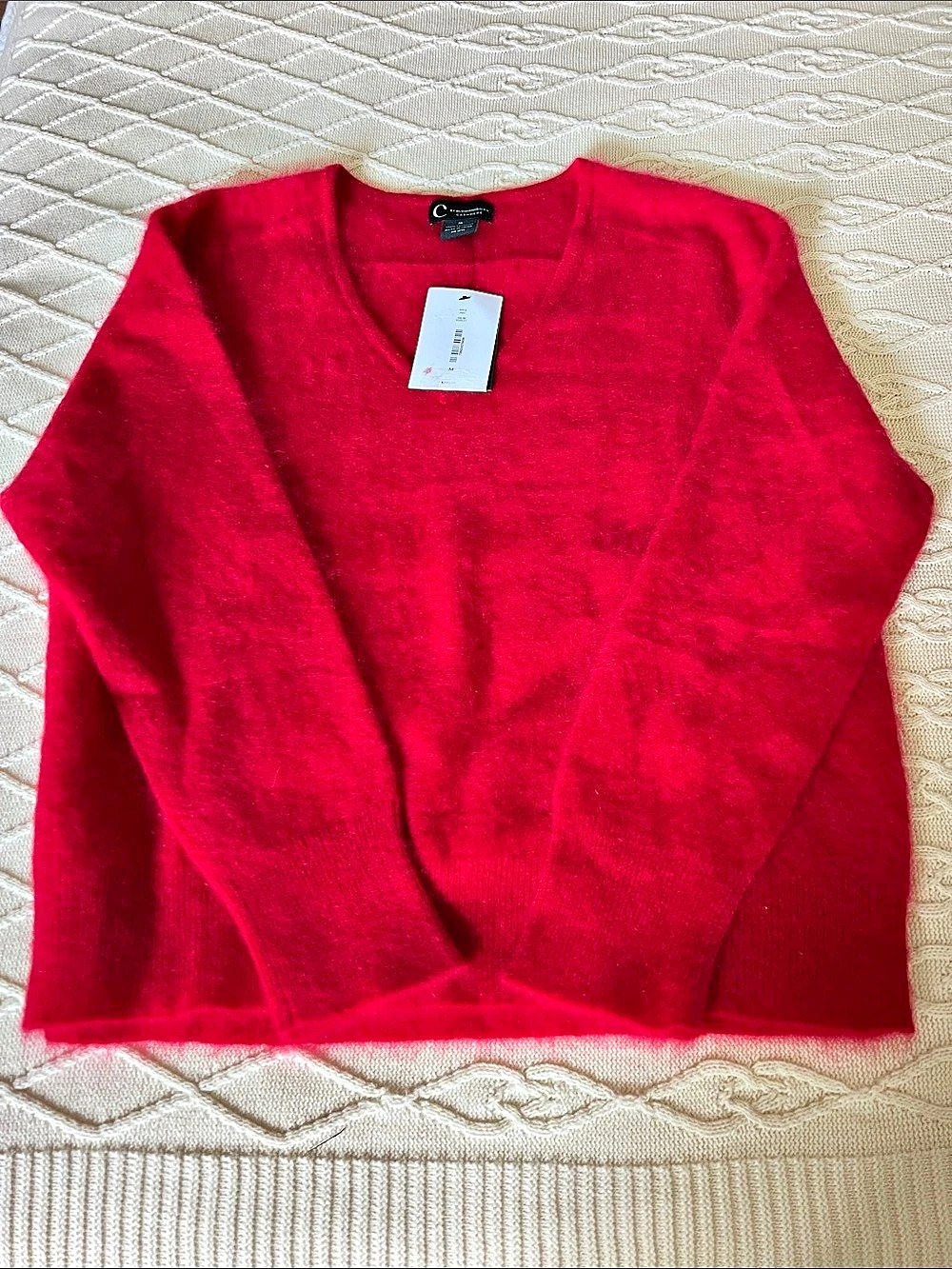 C by Bloomingdale's Cashmere V-Neck Sweater Red Medium NWT